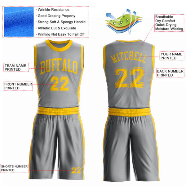 Custom Gray Gold Round Neck Suit Basketball Jersey