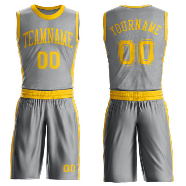 Custom Gray Gold Round Neck Suit Basketball Jersey