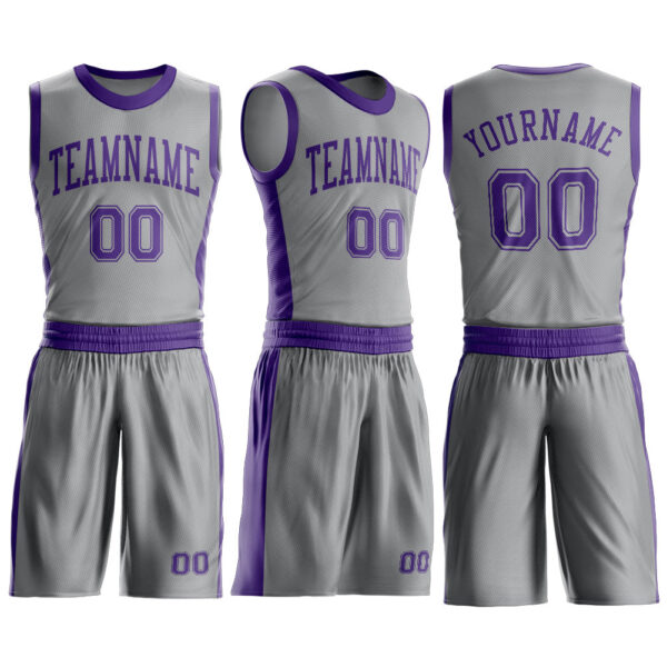 Custom Gray Purple Round Neck Suit Basketball Jersey