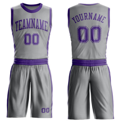 Custom Gray Purple Round Neck Suit Basketball Jersey