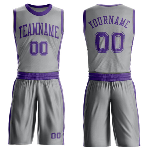 Custom Gray Purple Round Neck Suit Basketball Jersey