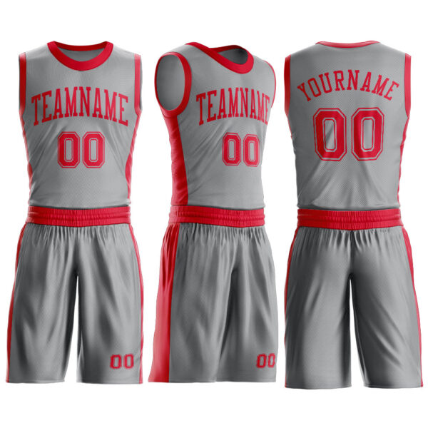 Custom Gray Red Round Neck Suit Basketball Jersey