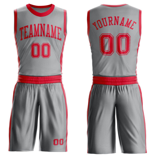 Custom Gray Red Round Neck Suit Basketball Jersey