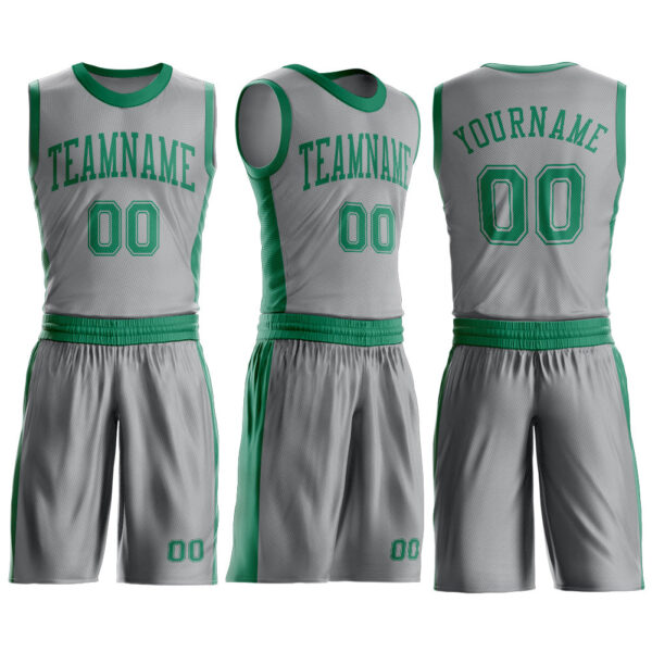 Custom Gray Kelly Green Round Neck Suit Basketball Jersey