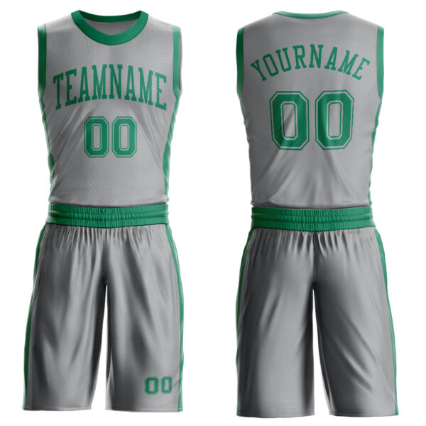 Custom Gray Kelly Green Round Neck Suit Basketball Jersey