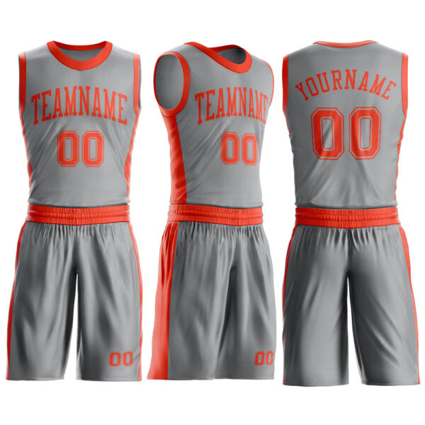 Custom Gray Orange Round Neck Suit Basketball Jersey