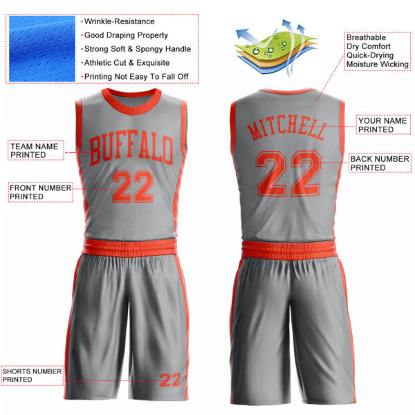 Custom Gray Orange Round Neck Suit Basketball Jersey