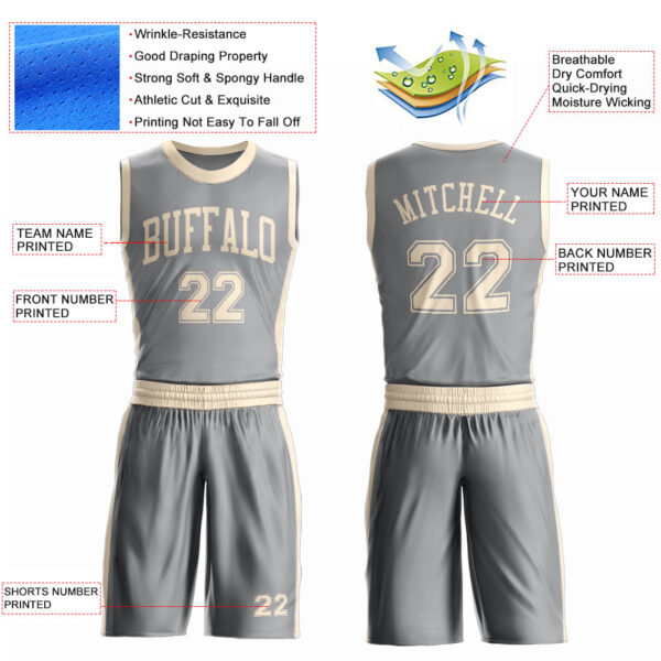 Custom Gray Cream Round Neck Suit Basketball Jersey