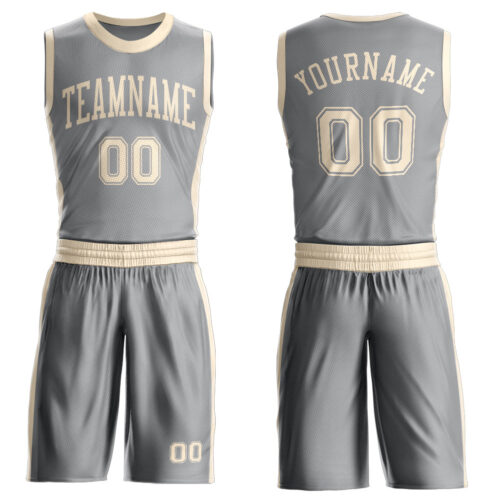 BSuit0667 Custom Gray Cream Round Neck Suit Basketball Jersey