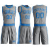 Custom Gray Blue Round Neck Suit Basketball Jersey