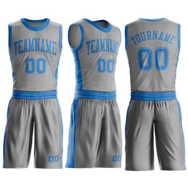 Custom Gray Blue Round Neck Suit Basketball Jersey