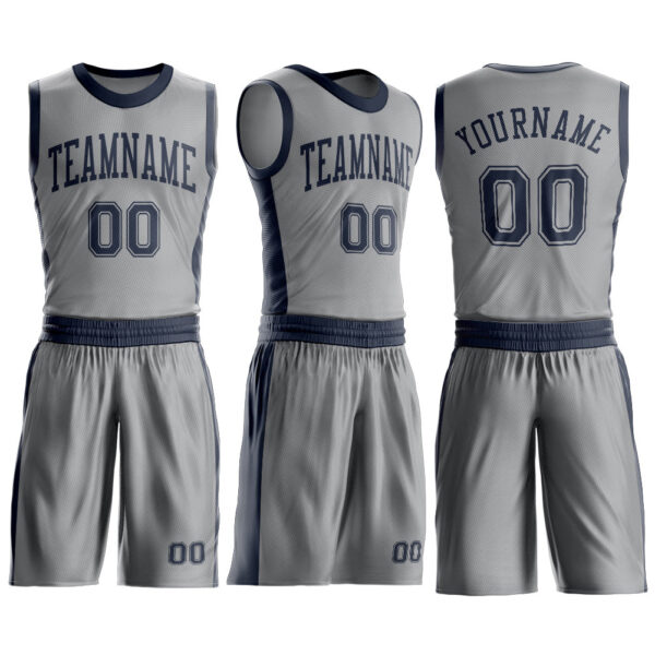 Custom Gray Navy Round Neck Suit Basketball Jersey