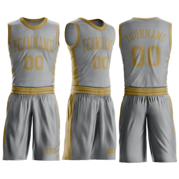 Custom Gray Old Gold Round Neck Suit Basketball Jersey