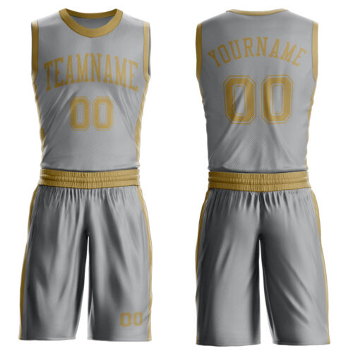 BSuit0671 Custom Gray Old Gold Round Neck Suit Basketball Jersey