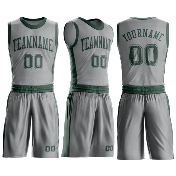 Custom Gray Green Round Neck Suit Basketball Jersey