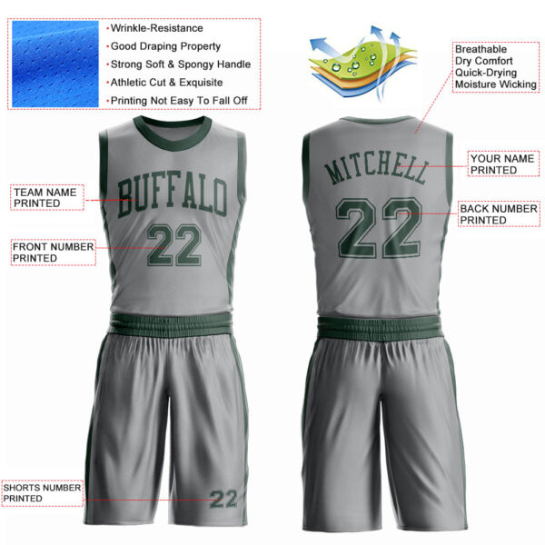 Custom Gray Green Round Neck Suit Basketball Jersey