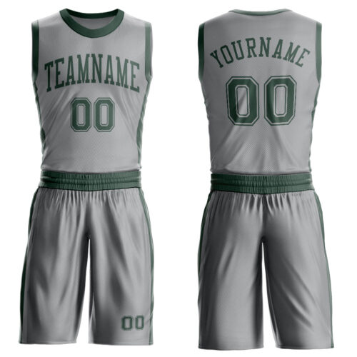 BSuit0672 Custom Gray Green Round Neck Suit Basketball Jersey