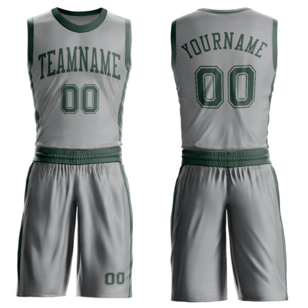 Custom Gray Green Round Neck Suit Basketball Jersey