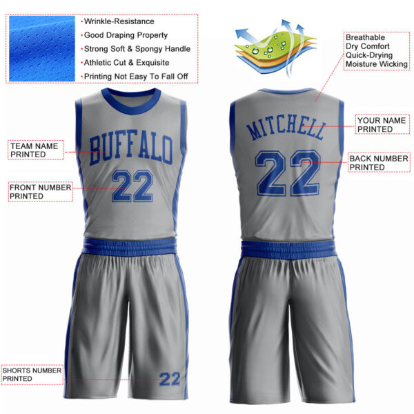 Custom Gray Royal Round Neck Suit Basketball Jersey