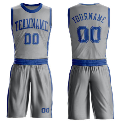 BSuit0673 Custom Gray Royal Round Neck Suit Basketball Jersey