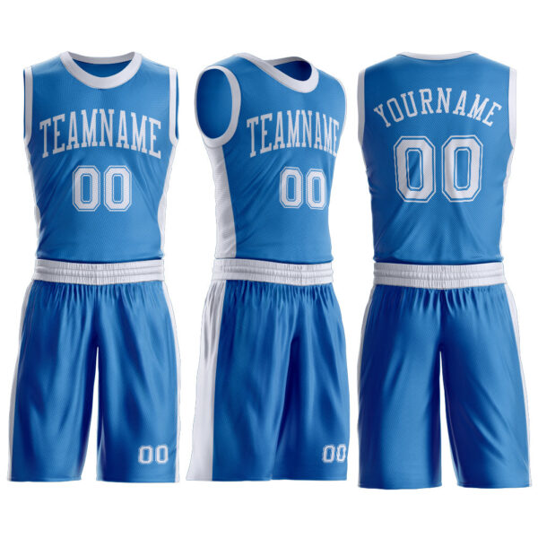 Custom Blue White Round Neck Suit Basketball Jersey