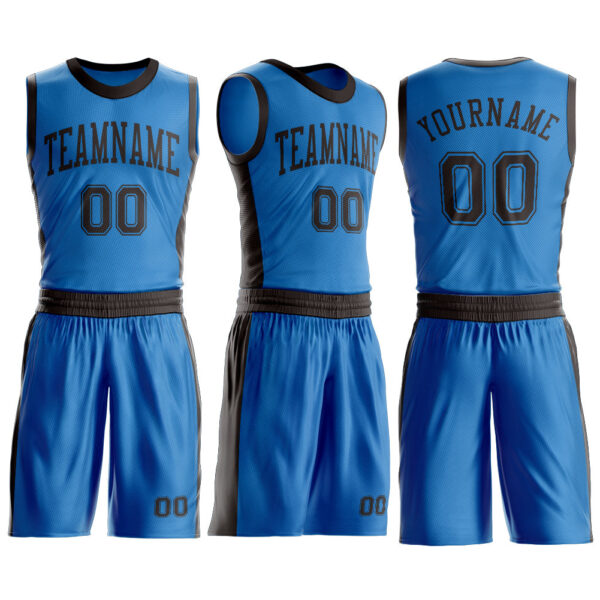 Custom Blue Brown Round Neck Suit Basketball Jersey