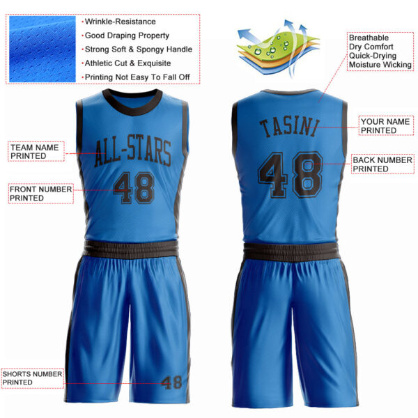 Custom Blue Brown Round Neck Suit Basketball Jersey