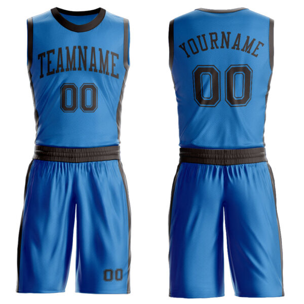 Custom Blue Brown Round Neck Suit Basketball Jersey