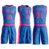 Custom Blue Pink Round Neck Suit Basketball Jersey
