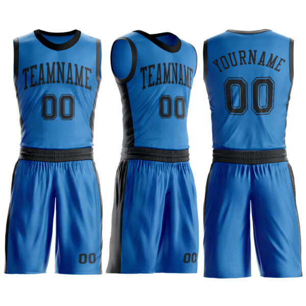 Custom Blue Black Round Neck Suit Basketball Jersey