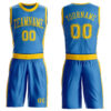Custom Blue Gold Round Neck Suit Basketball Jersey