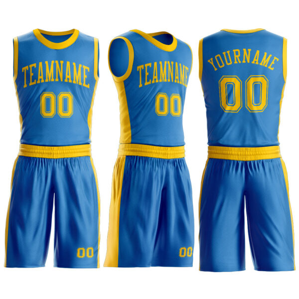 Custom Blue Gold Round Neck Suit Basketball Jersey