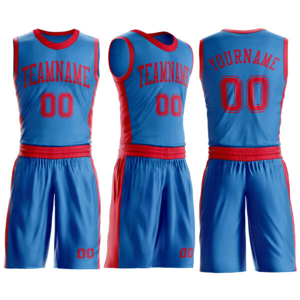 Custom Blue Red Round Neck Suit Basketball Jersey