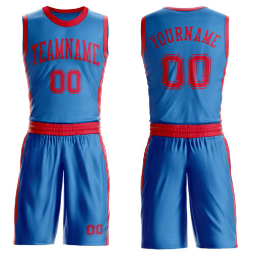 Custom Blue Red Round Neck Suit Basketball Jersey