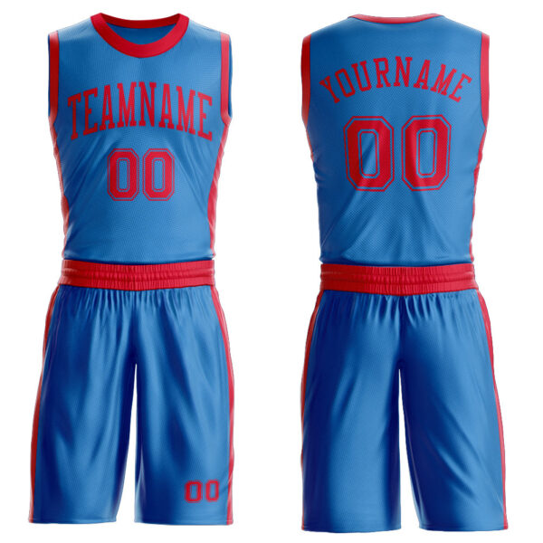 Custom Blue Red Round Neck Suit Basketball Jersey