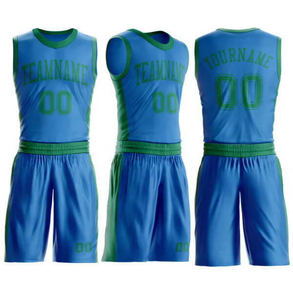 Custom Blue Kelly Green Round Neck Suit Basketball Jersey