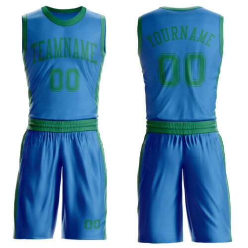 BSuit0681 Custom Blue Kelly Green Round Neck Suit Basketball Jersey