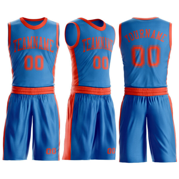 Custom Blue Orange Round Neck Suit Basketball Jersey