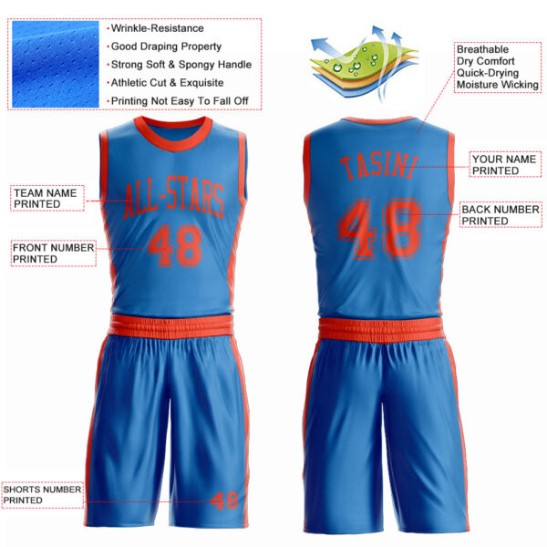 Custom Blue Orange Round Neck Suit Basketball Jersey