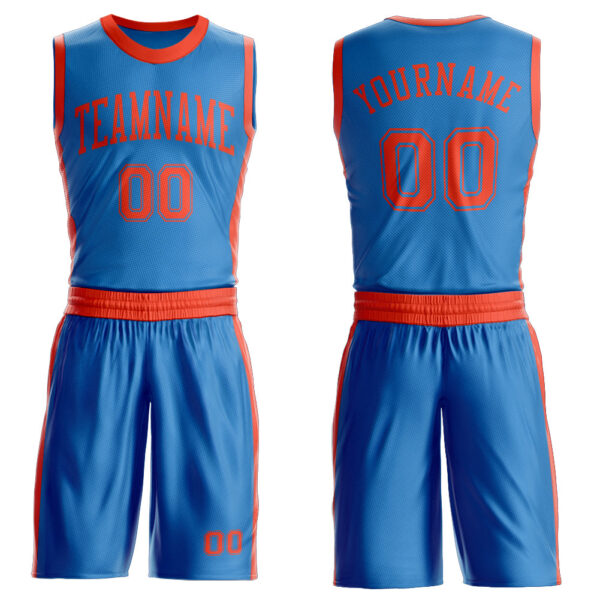 Custom Blue Orange Round Neck Suit Basketball Jersey