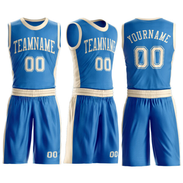 Custom Blue Cream Round Neck Suit Basketball Jersey