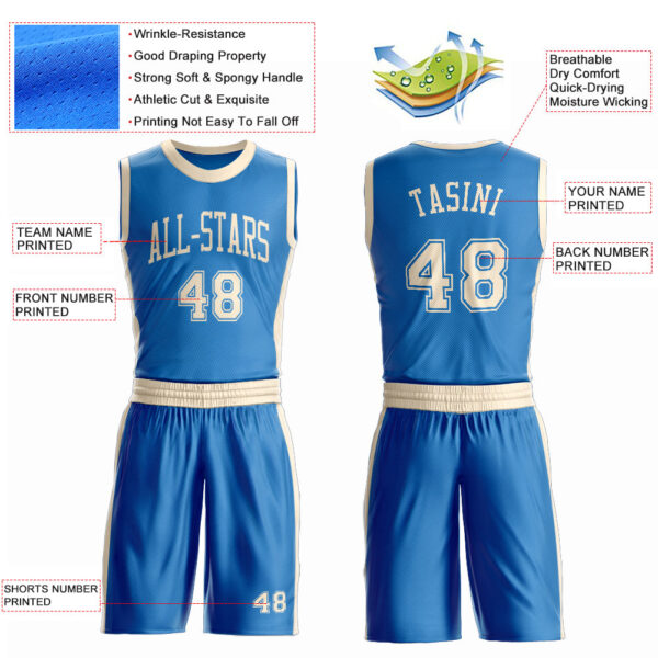 Custom Blue Cream Round Neck Suit Basketball Jersey