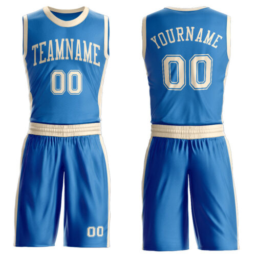 Custom Blue Cream Round Neck Suit Basketball Jersey
