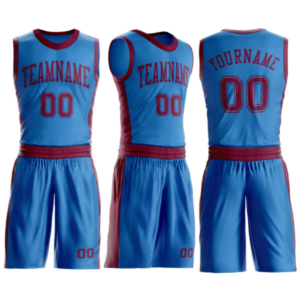 Custom Blue Maroon Round Neck Suit Basketball Jersey