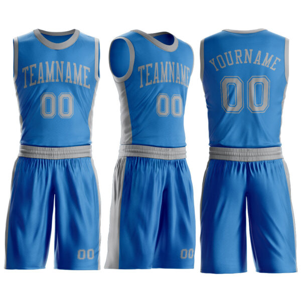 Custom Blue Gray Round Neck Suit Basketball Jersey