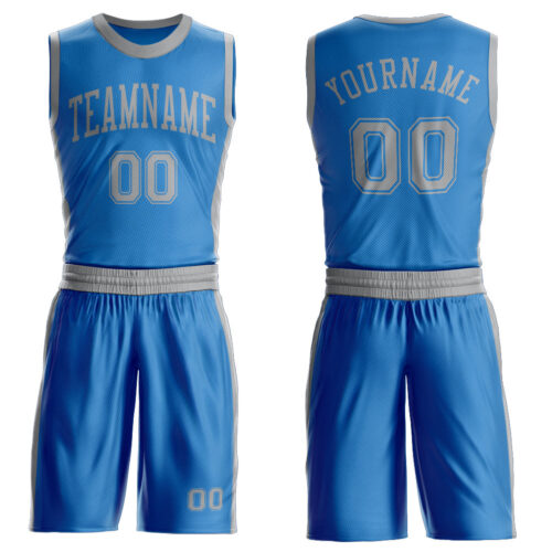 Custom Blue Gray Round Neck Suit Basketball Jersey
