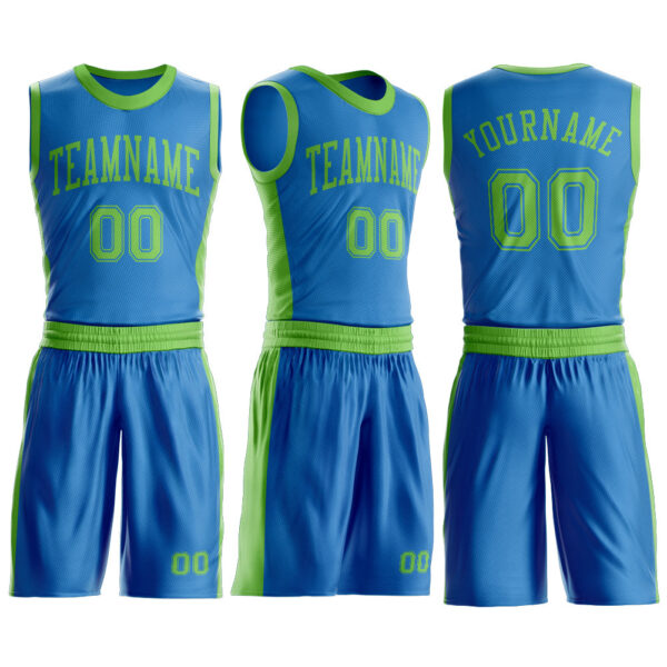 Custom Blue Neon Green Round Neck Suit Basketball Jersey