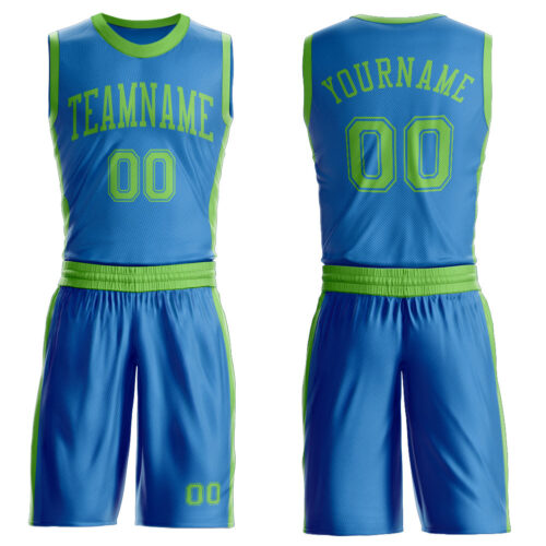 Custom Blue Neon Green Round Neck Suit Basketball Jersey