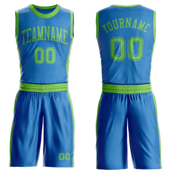Custom Blue Neon Green Round Neck Suit Basketball Jersey