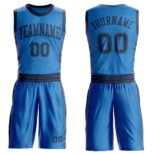 Custom Blue Navy Round Neck Suit Basketball Jersey